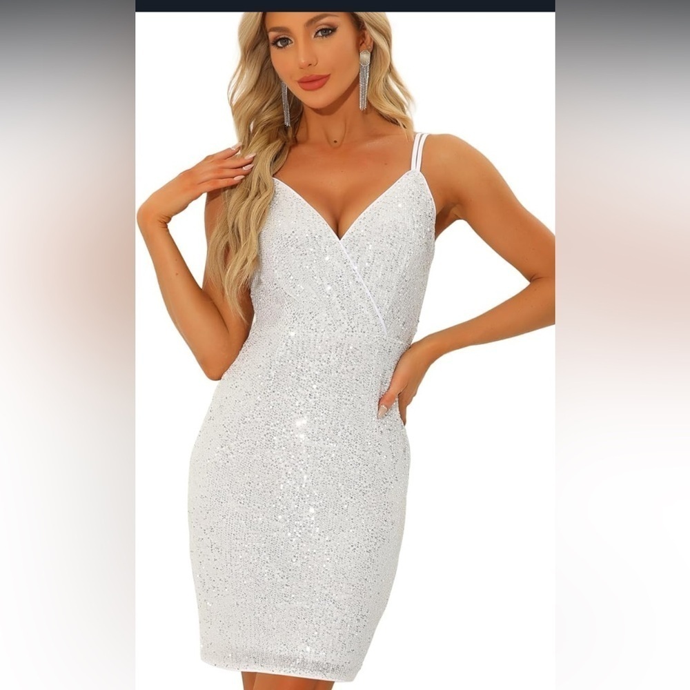 NWT Sequin Dress V Neck Wrap Spaghetti Strap Glitter Party Mini Bodycon Dress​